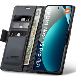 Etui do Xiaomi Redmi Note 15 Pro 5G, ERBORD Glossy Litchi, portfel z klapką, czarne