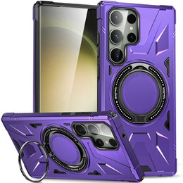 Etui do Samsung Galaxy S24 Ultra, pancerne z podstawką i blaszką do uchwytu, fioletowe