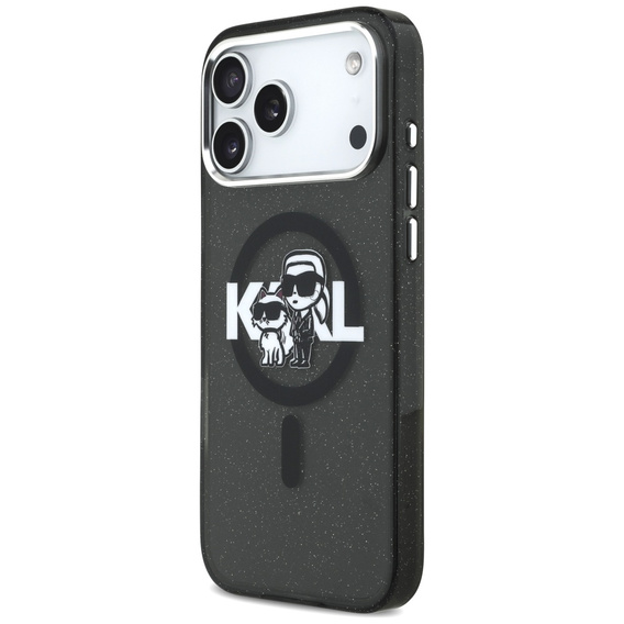 Etui Karl Lagerfeld do iPhone 17 Pro Max, IML Glitter Karl & Choupette Sketch Logo MagSafe, przezroczyste