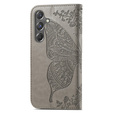 Etui z klapką do Samsung Galaxy A15, Butterfly, szare + szkło 9H
