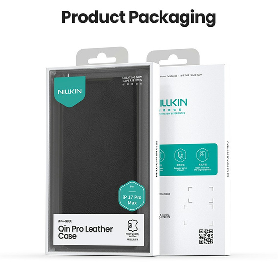Etui z klapką NILLKIN do iPhone 17 Pro, CamShield Qin Pro, skórzane, czarne