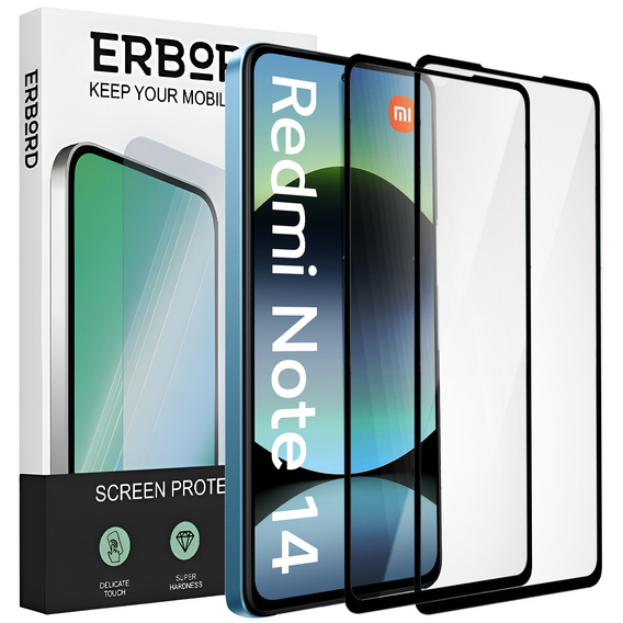 2x Szkło Hartowane do Xiaomi Redmi Note 14 5G / Poco M7 Pro 5G, ERBORD 3D pełne, szybka na cały ekran