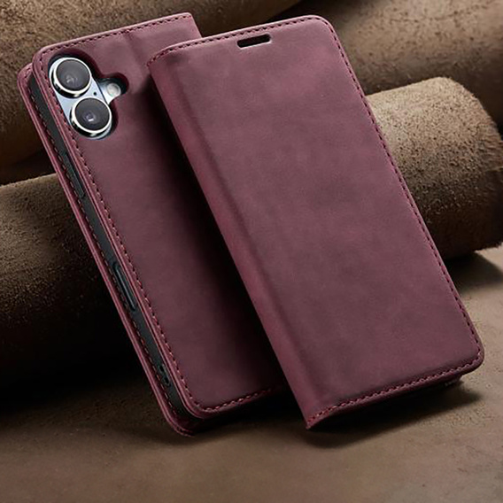 Etui do iPhone 17, ERBORD Vintage portfel z klapką, czerwone