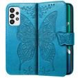 Zestaw Etui z klapką do Galaxy A33 5G, Motyl, Niebieskie + szkło