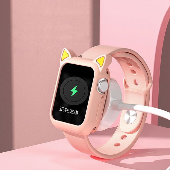 Etui Silikonowe do Apple Watch 7/8 41mm, Kocie Uszy, Różowe