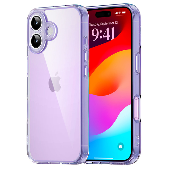 Etui do iPhone 17, z ochroną aparatu, przezroczyste z fioletową ramką