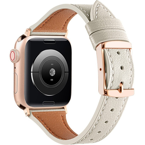 Pasek Skórzany do Apple Watch 1/2/3/4/5/6/7/8/9/10/11/SE 38/40/41/42mm, Beżowy