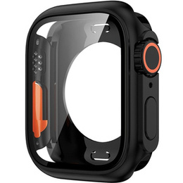 2w1 Pełne Etui + Szkło Hartowane do Apple Watch 7/8/9 41MM, Czarne/Pomarańczowe