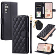 Etui z klapką do Samsung Galaxy A36 5G, Rhombus Crossbody Leather, czarne