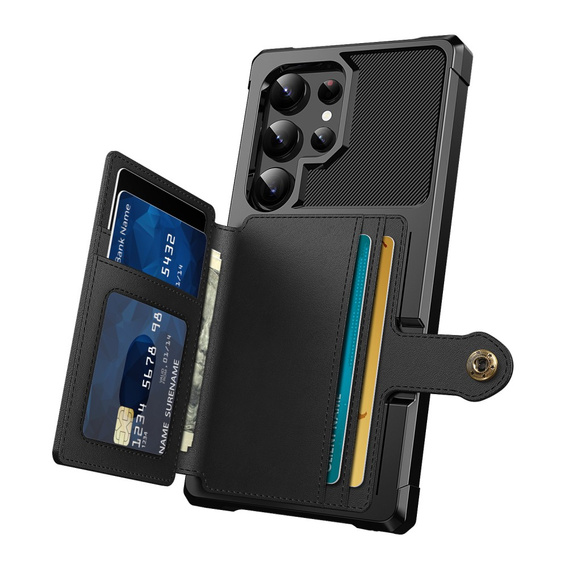 Etui do Samsung Galaxy S25 Ultra z kieszenią na karty i zapięciem na napę – czarne