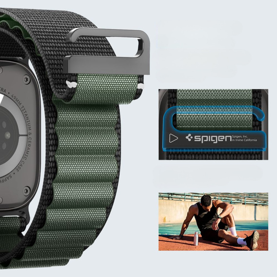 Pasek Spigen WBF1 Band do Apple Watch 1/2/3/4/5/6/7/8/9/10/11/SE/Ultra 1/2/3 42/44/45/46/49mm – Czarny / Zielony