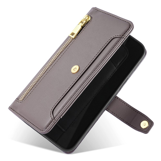 Etui z klapką do OnePlus 12 5G, Wallet Zipper Pocket, szare