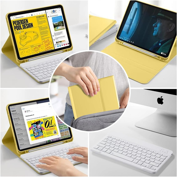 Etui z podświetlaną klawiaturą bluetooth do iPad 11" 2025 A16 (11 gen.) / iPad 10.9" 2022 (10 gen.), żółte