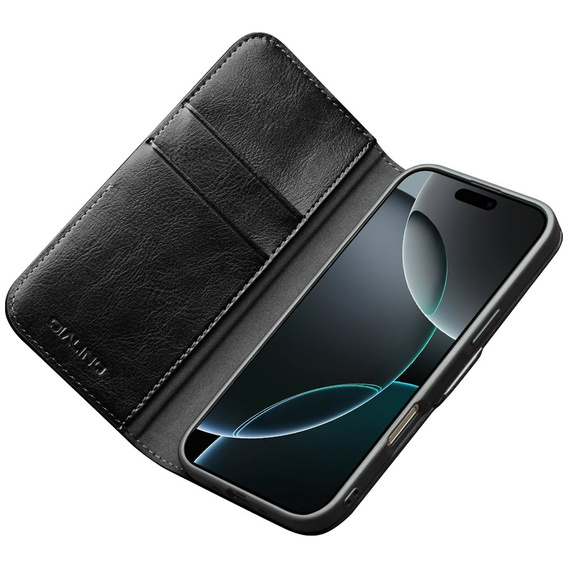 Etui ze skóry z klapką do iPhone 17 Pro Max, QIALINO Genuine Cow Leather – czarne
