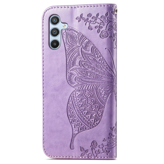 Etui z klapką do Samsung Galaxy A17 5G, z wytłoczonym wzorem motyla, fioletowe