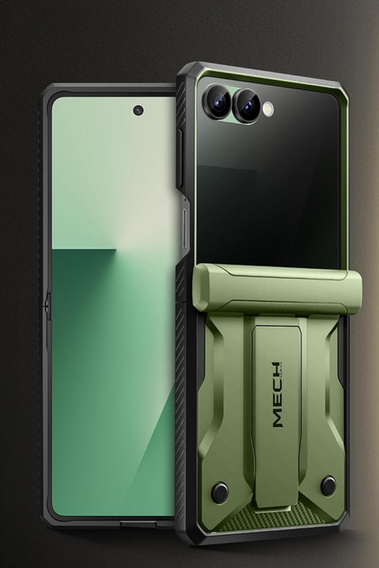 Etui do Samsung Galaxy Z Flip 7, Tongate MECH z klipsem, zielone