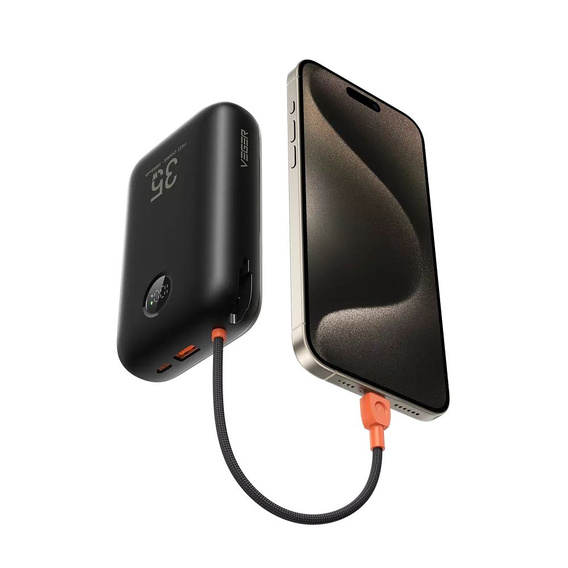 Powerbank VEGER K3 30000 mAh z wbudowanymi kablami USB-C i Lightning, PD 35W – Czarny