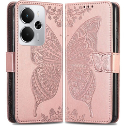 Etui z klapką do Realme 14 5G / Realme 14T 5G, Butterfly, różowe rose gold