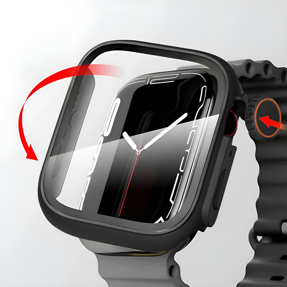 2w1 Etui + Szkło Hartowane do Apple Watch 10/11 46MM, Czarne/Czerwone