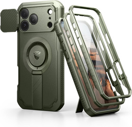 Etui Dexnor do iPhone 17 Pro Max z osłoną kamery i podstawką, do MagSafe - zielone (Dwie ramki)