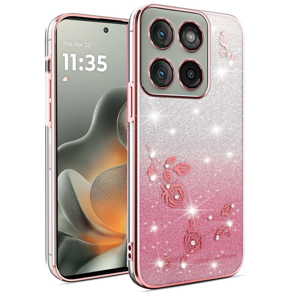 Etui do Motorola Edge 70, Glitter Flower, różowe