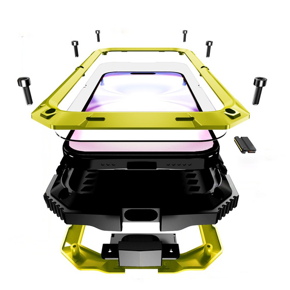 Etui R-JUST do iPhone 17 z wbudowaną ochroną ekranu - żółte