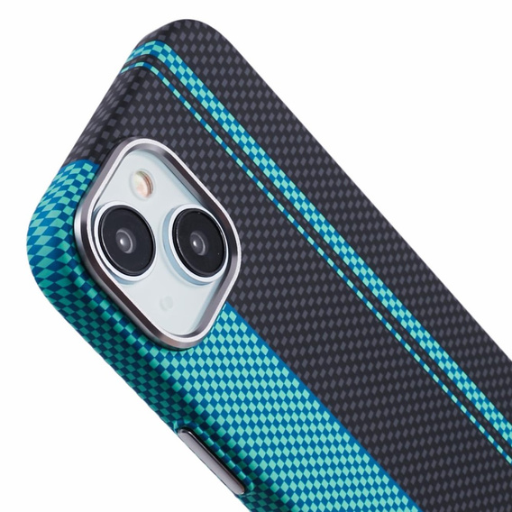 Etui do iPhone 15, Carbon Fiber MagSafe, czarne / niebieskie