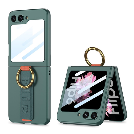Etui GKK do Samsung Galaxy Z Flip7 FE / Z Flip6, Ring Holder, z paskiem, zielone