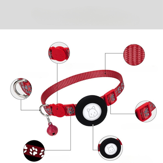 Etui Obroża nylonowa z dzwoneczkiem do Apple AirTag 2 / 1, Czerwona