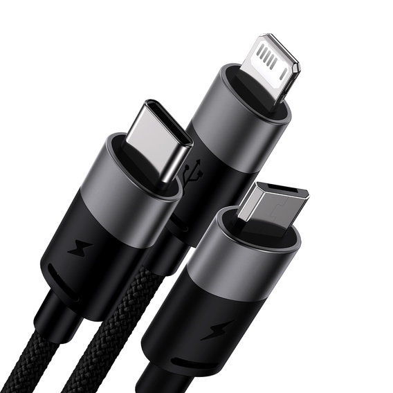 Baseus kabel Starspeed 3‑w‑1 USB‑A – USB‑C/Micro‑USB/Lightning 1,2 m 3,5 A - Czarny