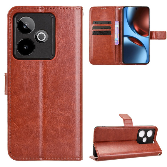 Etui z klapką do Realme GT 7 / 7T, Crazy Horse Wallet, brązowe