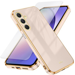 Zestaw Etui do Samsung Galaxy A54 5G, silikonowe Glamour z ochroną aparatu, różowe rose gold + szkło