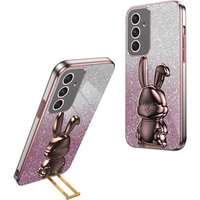 Etui do Samsung Galaxy A55 5G, Glitter Rabbit, z wysuwaną podstawką, różowe