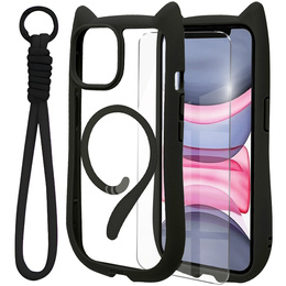 Etui do iPhone 11, do MagSafe, Cute Cat, czarne + Szkło na ekran