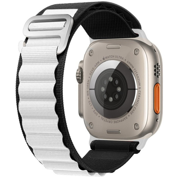 Pasek Nylonowy do Apple Watch 1/2/3/4/5/6/7/8/9/10/11/SE Ultra 1/2/3 42/44/45/46/49mm, Czarny / Biały