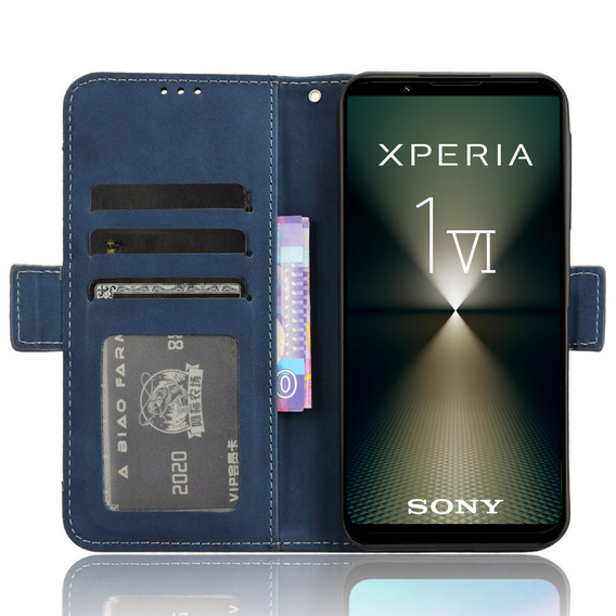 Etui z klapką do Sony Xperia 1 VI, Card Slot, granatowe