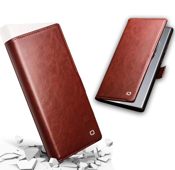 Etui z klapką do Samsung Galaxy S25 Ultra, QIALINO Leather Wallet, ciemnobrązowe