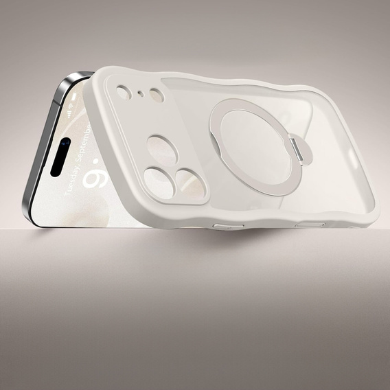 Etui do iPhone 17 Pro, Spin MagSafe Stand Wave Edge, Stone