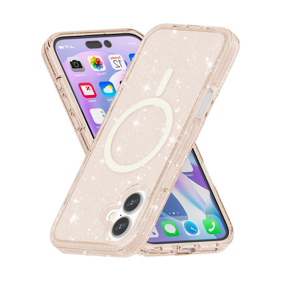 Etui do iPhone 17, do MagSafe, brokatowe, półprzezroczyste złote