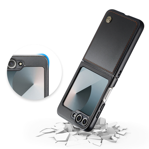 Etui do Samsung Galaxy Z Flip7, CASEME Litchi Leather, czarne