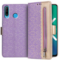 Etui z klapką do Huawei P30 Lite, Wallet Pocket Zipper Lace, fioletowe