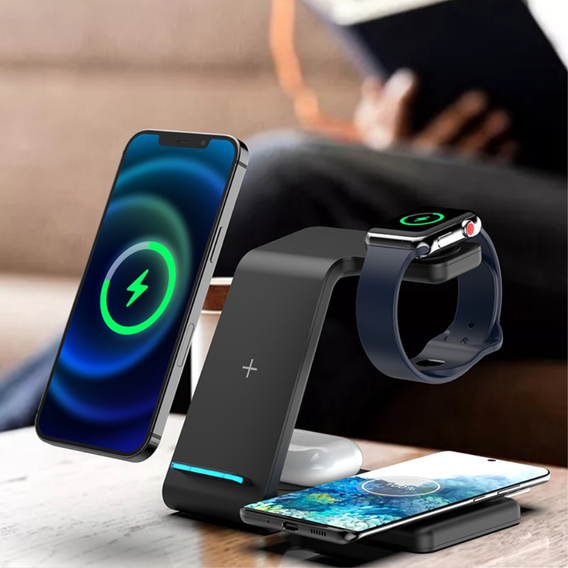 Ładowarka indukcyjna 15W 4w1 do urządzeń Samsung / Galaxy Watch / Galaxy Buds, czarna