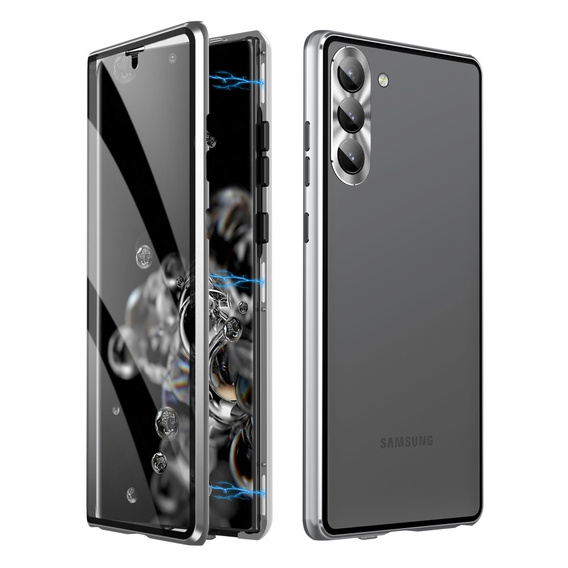 Etui do Samsung Galaxy S23 Plus, Magnetic Dual Glass, srebrne
