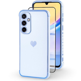 Etui do Samsung Galaxy A15 4G / 5G, Electro heart, niebieskie + Szkło Full Glue Ceramic
