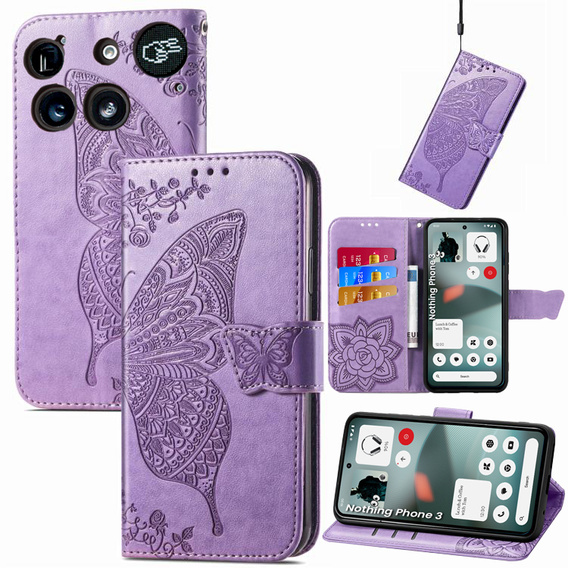 Etui z klapką do Nothing Phone 3 5G, Butterfly, fioletowe