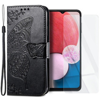 Zestaw Etui z klapką do Samsung Galaxy A13 4G, Motyl, Czarne + szkło