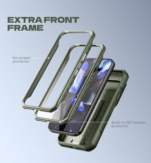 Etui pancerne do Google Pixel 10 Pro XL, Dexnor Full Body (Two Frames) - zielone