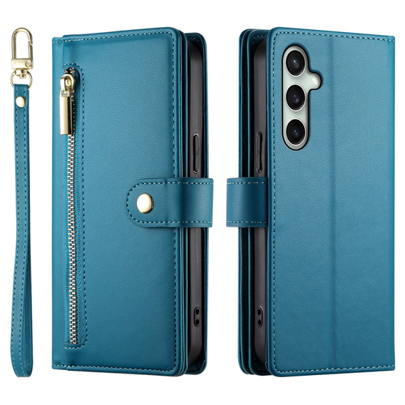 Etui z klapką do Samsung Galaxy S24 FE, Wallet Zipper Pocket, niebieskie