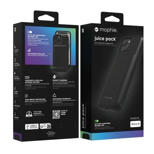 Etui z baterią Mophie do iPhone 15, Juice Pack, Powerbank 2400mAh, Czarne