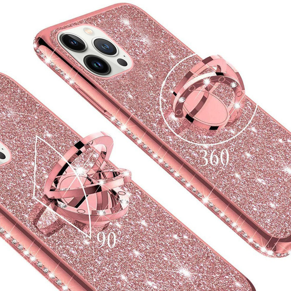 Etui do iPhone 13 Pro, Bling brokat, Rose Gold